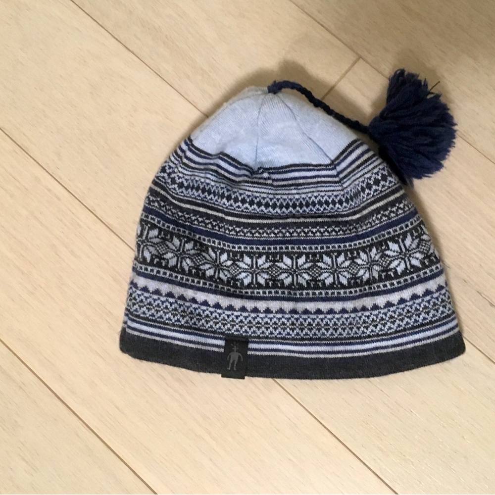 Smartwool Kids Knit Hat with Pom Pom - Navy and Light Gray